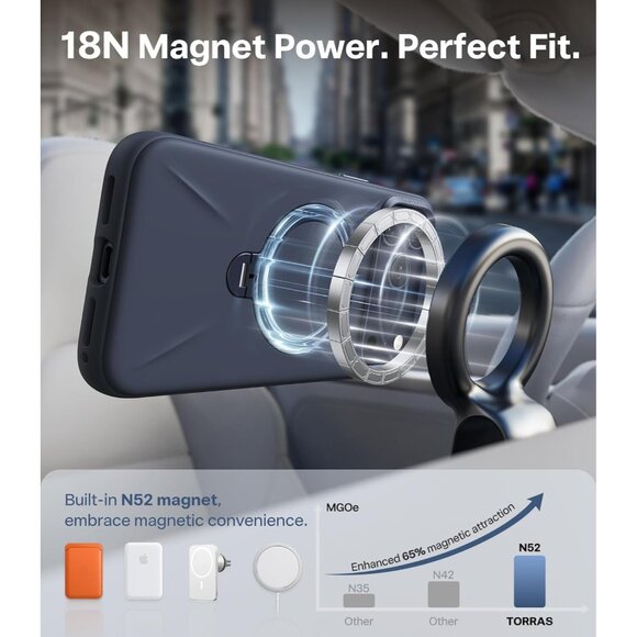 Ostand Q3 Silicone case for iPhone 17 Pro Max MagSafe 360 Spin Ring Holder blue - Picture 4 of 8